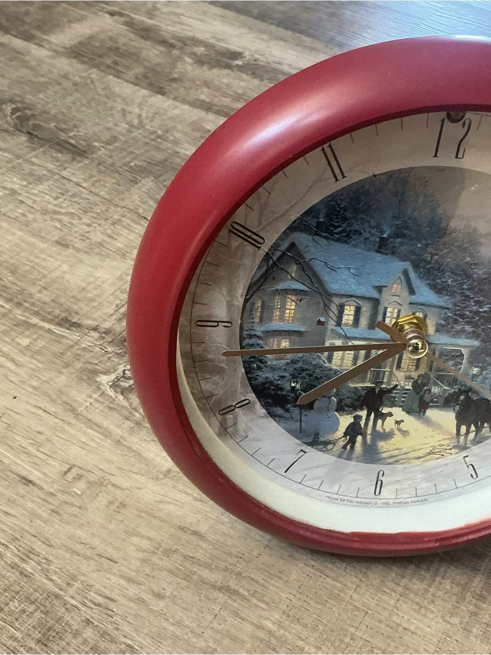 Thomas Kinkade Red Framed Winter Village Wall Clock